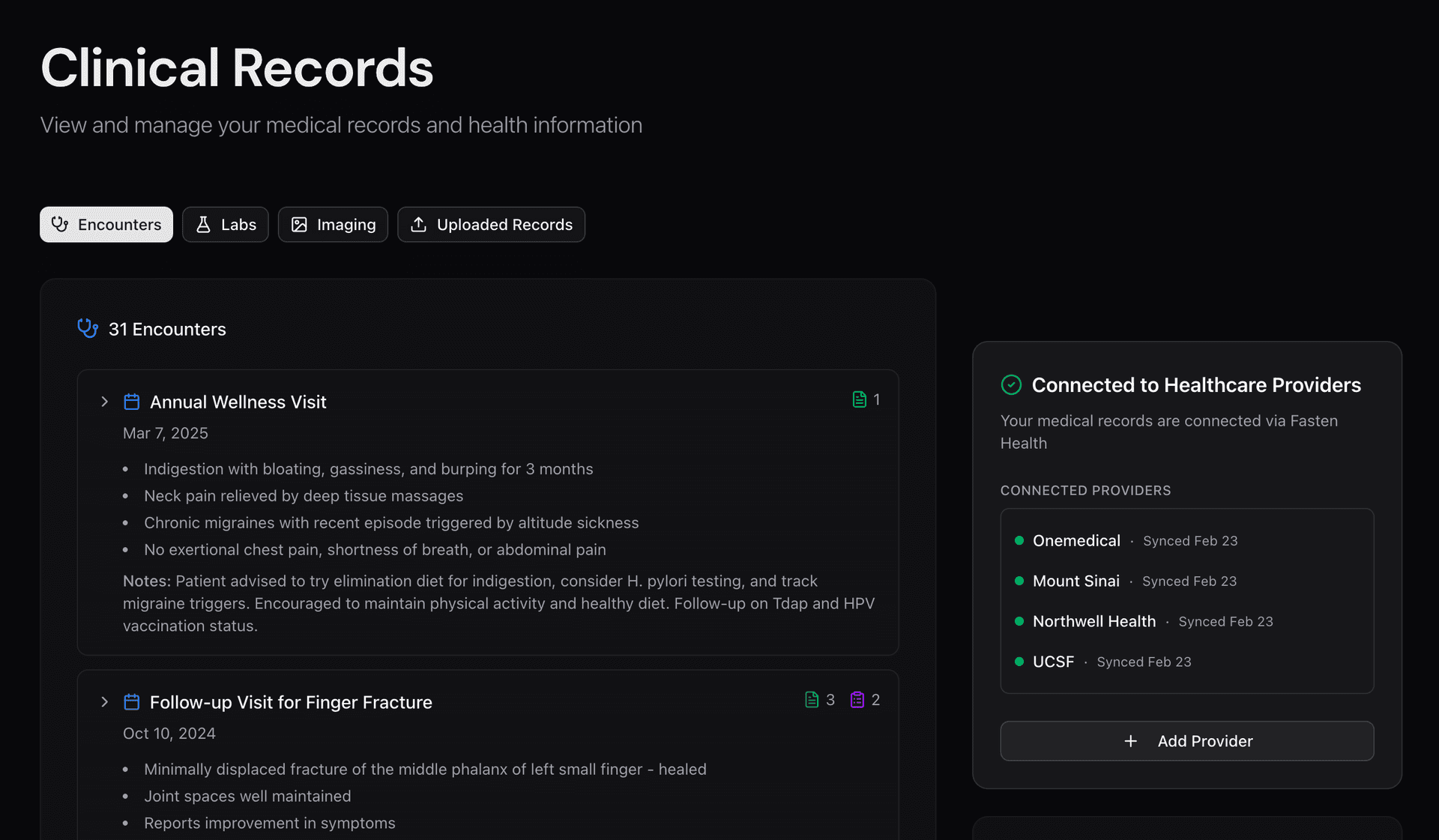 Clinical records dashboard